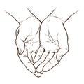 Cupped hands, folded arms sketch. Hand drawn vector illustration Royalty Free Stock Photo