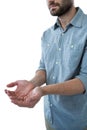 Cupped hands of man pretending to hold an invisible object Royalty Free Stock Photo