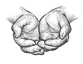 Cupped hands, folded arms sketch. Vintage vector illustration Royalty Free Stock Photo