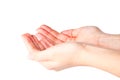 Cupped hands on a white background