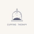 Cupping therapy sign vector illustration. Vacuum silicone, glass cans with rubber bulb, with a screw. Massage jars for face and