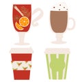 Set of vector cups and glasses with winter drinks.