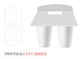 Cups Carrier Template, Two Pack Beer Carrier. Vector with die cut / laser cut layers