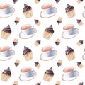 Cups and chocolate cupcakes seamless pattern Royalty Free Stock Photo