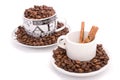 Cups of coffee, full of beans Royalty Free Stock Photo