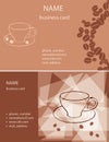 Cups and coffee grains - vector brown visit cards