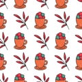 Cups of coffee with marshmallows seamless autumn pattern