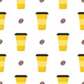 Cups of coffee to go seamless pattern. Cafe or Coffee shop background