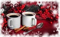 Cups of fragrant coffee on a Christmas background Royalty Free Stock Photo