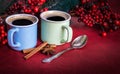 Cups of fragrant coffee on a Christmas background Royalty Free Stock Photo