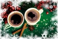 Cups of fragrant coffee on a Christmas background Royalty Free Stock Photo