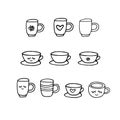 Cups hand drawn in doodle style. vector scandinavian monochrome minimalism. set of elements for design. menu, kitchen, cafe, Royalty Free Stock Photo