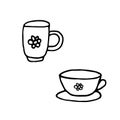 Cups hand drawn in doodle style. vector scandinavian monochrome minimalism. set of elements for design. menu, kitchen, cafe, Royalty Free Stock Photo