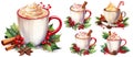 Cups of Hot Christmas drink, Illustration for Christmas holiday, New Year, Yule, Noel