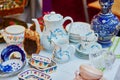 Cups and jugs on a flea market