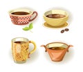 Cups, mugs and bowls different shape drink or food dish vector icons