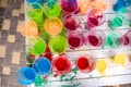 Cups with paint for the Indian Holi festival colours Royalty Free Stock Photo