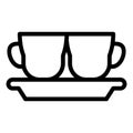Cups on a plate line icon. Mugs and plate vector illustration isolated on white. Kitchenware outline style design