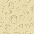 Outline Style Cups and Pots Illustration Seamless Pattern Royalty Free Stock Photo