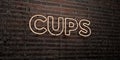 CUPS -Realistic Neon Sign on Brick Wall background - 3D rendered royalty free stock image