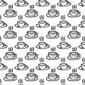 Cups and saucers seamless pattern hand drawn in scandinavian style