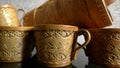 Cups and tuesok for honey of birch bark. Kitchenware. Folk craft of Russia. Retro. Products from Birch bark