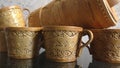 Cups and tuesok for honey of birch bark. Kitchenware. Folk craft of Russia. Retro. Products from Birch bark