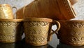 Cups and tuesok for honey of birch bark. Kitchenware. Folk craft of Russia. Retro. Products from Birch bark