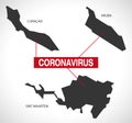 Curacao, Aruba and Sint Maarten NETHERLANDS province map with Coronavirus warning illustration