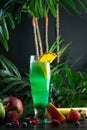 Curacao lemonade in a glass decorated with an orange slice