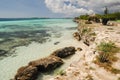 Curacao\'s coastline with turquoise waters under a partly cloudy sky Royalty Free Stock Photo