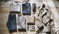 A curated capsule wardrobe flatlay, Ai generated image Royalty Free Stock Photo