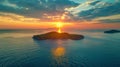 Serene Island Getaway Aerial top view beautiful Sunset Sea island and beach in the blue sky