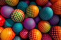 Curated grouping of spherical objects with varied hues and distinctive patterns. Engaging, visually-striking object