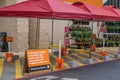 Curbside pickup and social distancing signs outside the Home Depot store during Covid-19 Corona Virus Pandemic Royalty Free Stock Photo