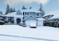 Curbside view of home after recent snowfall in pacific northwest of US Royalty Free Stock Photo