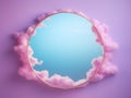 Circular frame surrounded by purple cotton candy clouds. Royalty Free Stock Photo