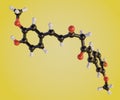 isolated Curcumin molecule in the yellow background