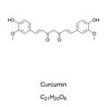Curcumin, E 100, chemical formula and skeletal structure