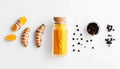 Curcumin is enhanced by turmeric roots and black pepper, which increases the bioavailability of curcumin in Royalty Free Stock Photo