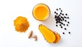 Curcumin is enhanced by turmeric roots and black pepper, which increases the bioavailability of curcumin in Royalty Free Stock Photo