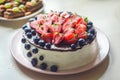 Curd cake decorated with fruit, no sugar, no flour. The concept of proper healthy diet, weight loss Royalty Free Stock Photo