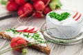 Curd with chives and bread