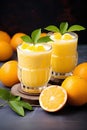 Curd and Fresh Oranges in Glasses