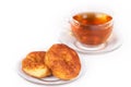 Curd pancake and tea Royalty Free Stock Photo