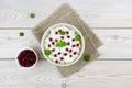 Curd rice in a bowl. A popular dish from South India with rice, yogurt, spices and pomegranate Royalty Free Stock Photo