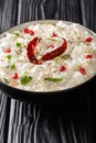 Curd Rice or Perugu Annam recipe is a perfect amalgamation of mild southern spices and sweet-tangy flavours of curd closeup in a