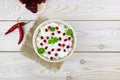 Curd rice. A popular dish from South India with rice, yogurt, spices and pomegranate Royalty Free Stock Photo