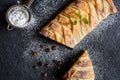 Curd strudel with raisins and sprinkled with icing sugar Royalty Free Stock Photo