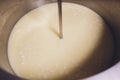 curdled milk brought to high temperature for the production of cheese in the dairy.